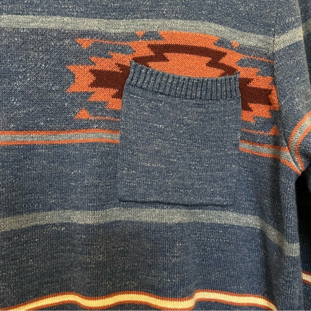 Lucky Brand Sweater Men’s Size Small Blue Southwestern Cotton Knit Crewneck - Picture 3 of 8